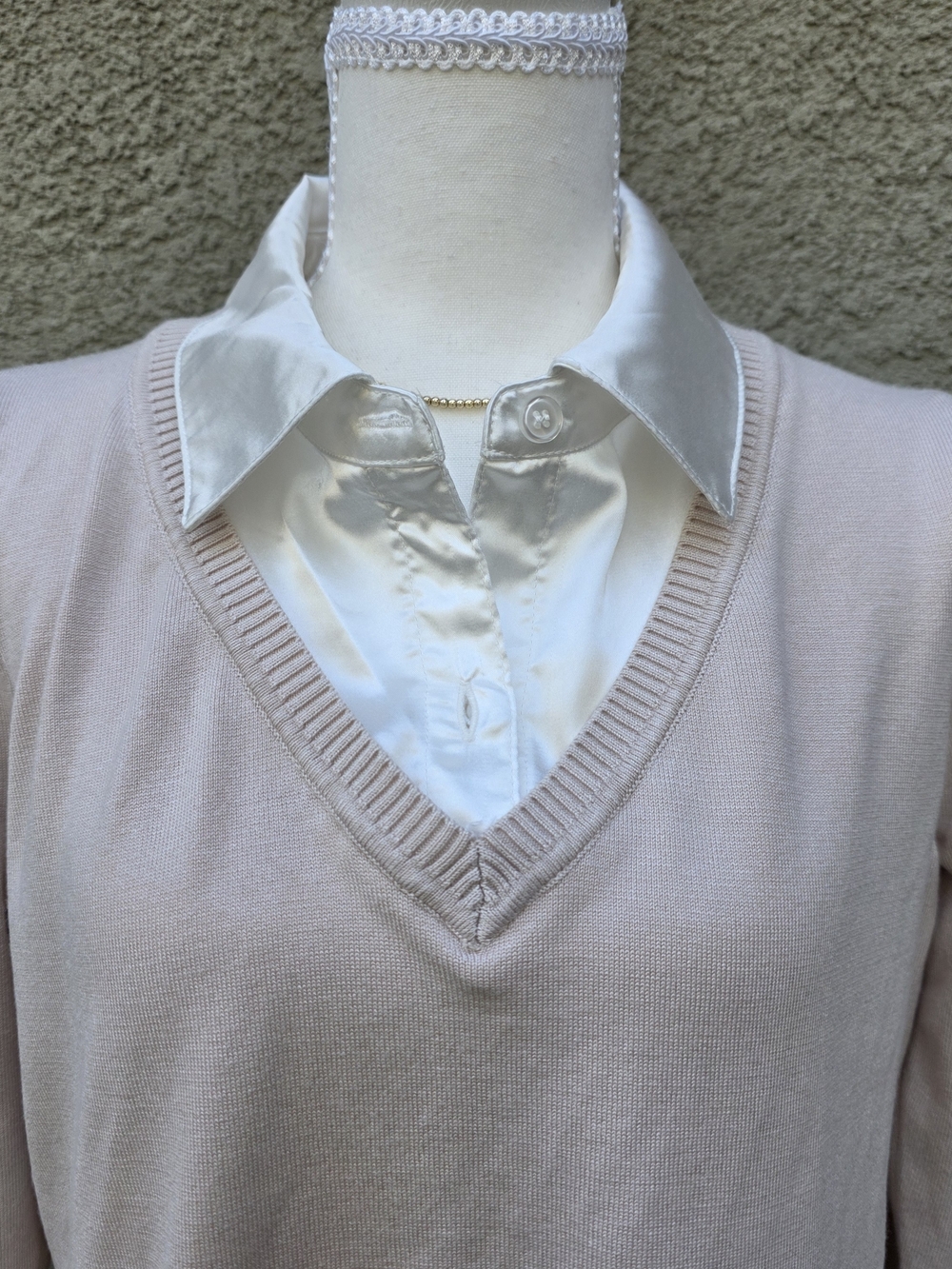 Belldini Blush Layered V-Neck Pullover with Satin & Lace Hem - Picture 2 of 7